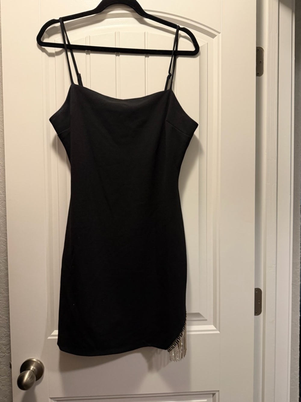 Little Black Slip Dress with Chain Fringe